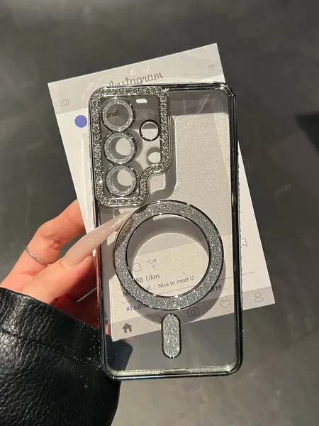 Чехол О'кейси, для Samsung Galaxy S26, MagSafe, со стразами, серебристый