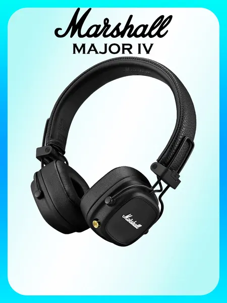 Наушники Marshall MAJOR IV, беспроводные, накладные, с микрофоном, шумоподавлением, черные