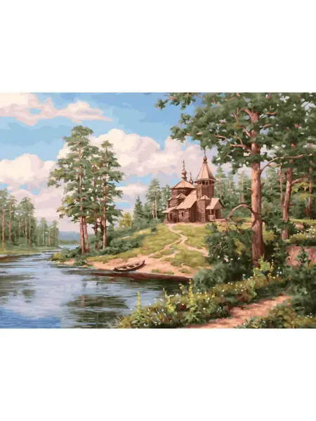 Дикая вишня Картина по номерам 'Лесной скит', 30x40см