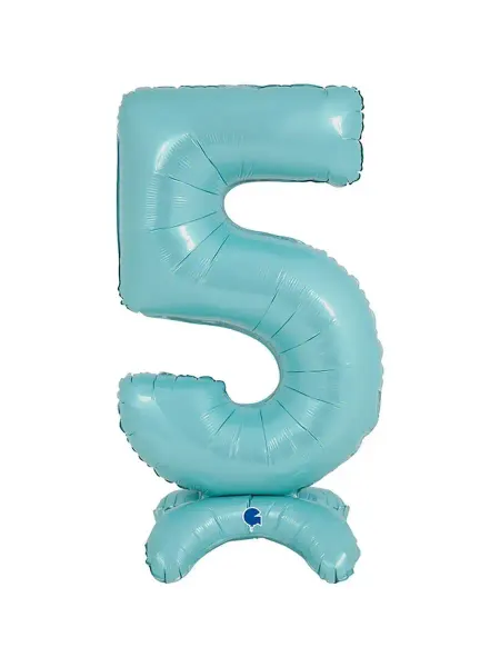 Весёлая затея Воздушный шар ЦИФРА 5 Pastel Blue на подставке 64см