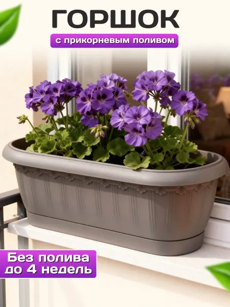 Пластик Хаус Горшок для цветов ящик балконный 2,5 л с поддоном