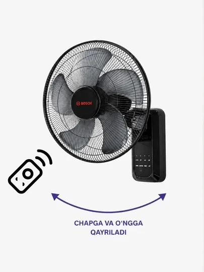 Настенный вентилятор BOSCH с пультом, 3 режима, таймер, поворот, мощный и тихий - Вентиляторы