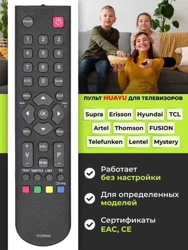 HBX056 Пульт RC2000E02 для телевизоров Supra Telefunken Erisson FUSION Mystery Thomson Artel Lentel TCL Hyundai
