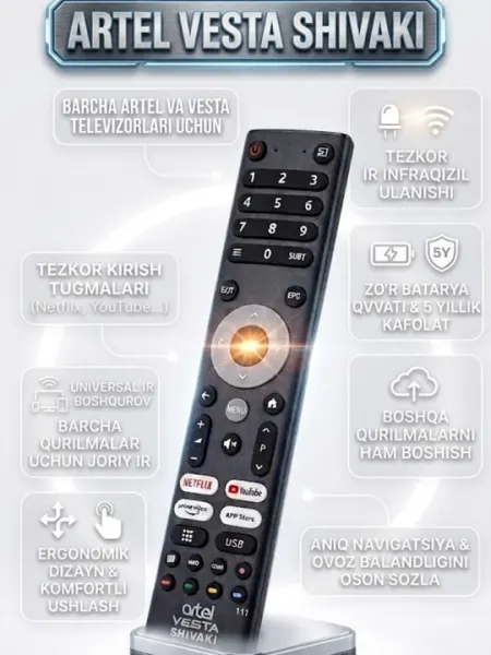 Универсальный пульт Artel Vesta - с кнопками Netflix, YouTube и гладкими кнопками
