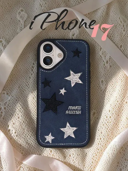 Чехол на iPhone 17 джинсовый со звездами