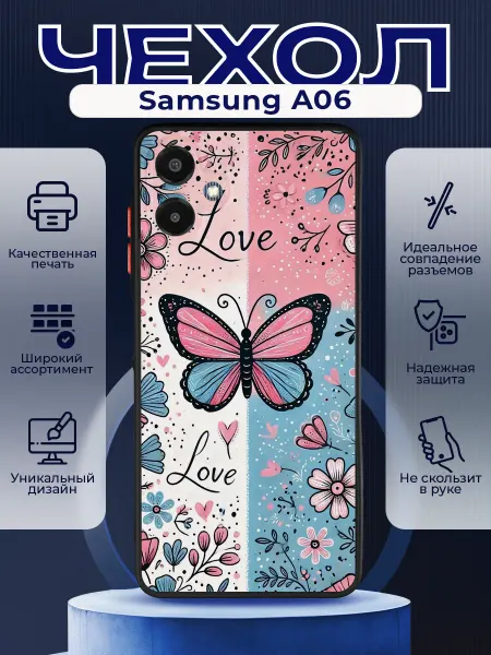 PRINTberries Матовый чехол на SAMSUNG A06 бабочки цветочки
