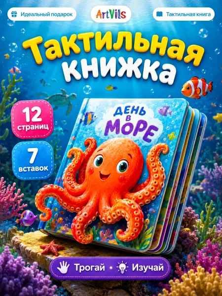 ARTVILS Тактильная развивающая книга игрушка для малышей. Море