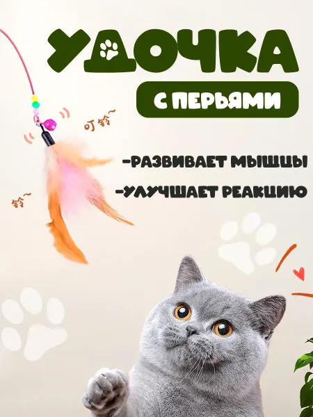PACKOFF Игрушка для кошек дразнилка удочка с перьями