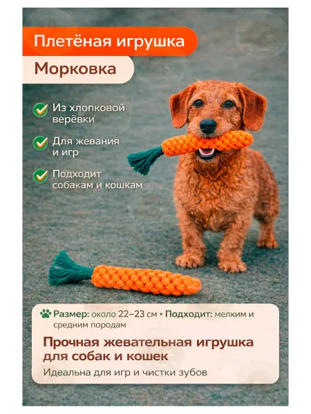Игрушка плетёная Морковка, для собак мелких и средних пород