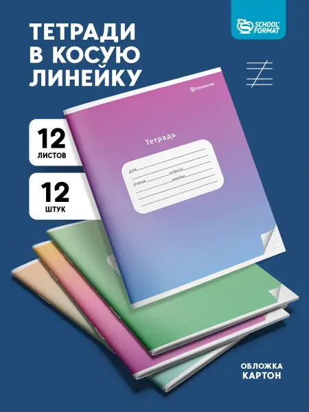 Schoolformat Тетради в косую линейку 12 листов набор 12 штук Градиент