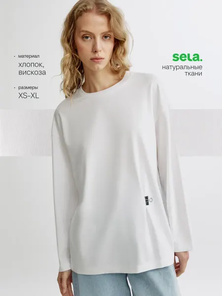 SELA Лонгслив оверсайз женский с патчем