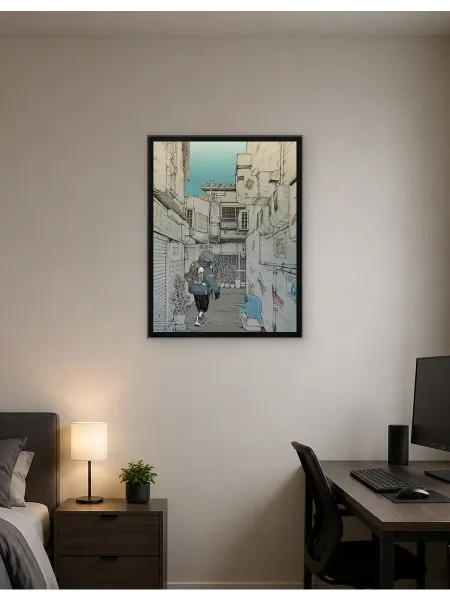 Postersbase Плакат Городской переулок с персонажем и дельфином 50x70