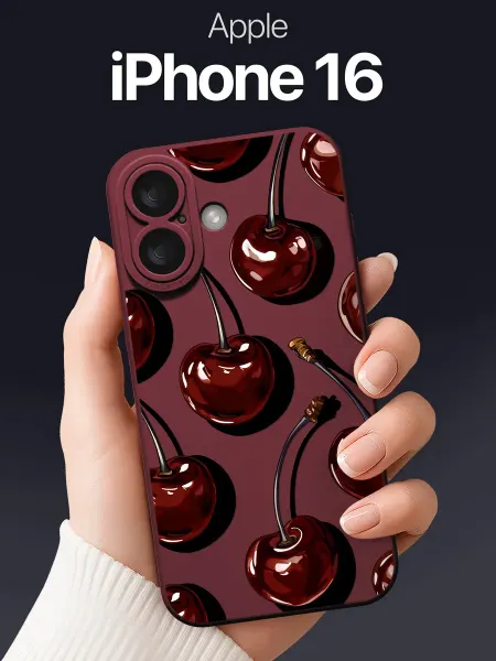 SCDesign Чехол на iPhone 16 с вишнями