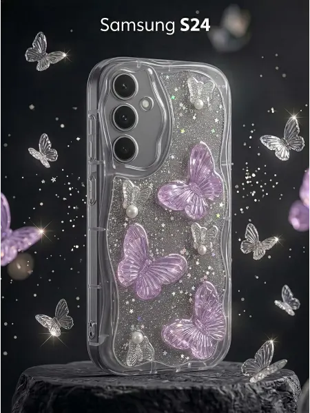 ЧЕХОЛБЕРИ Рельефный чехол с 3D бабочками на Samsung Galaxy S24