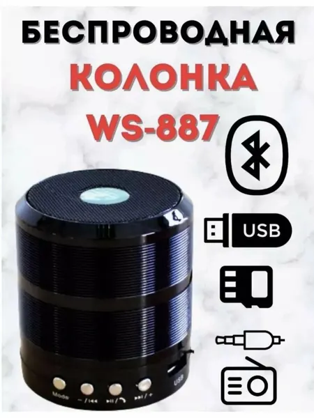 Портативная Bluetooth колонка WS-887 с FM, USB, TF, AUX беспроводной динамик
