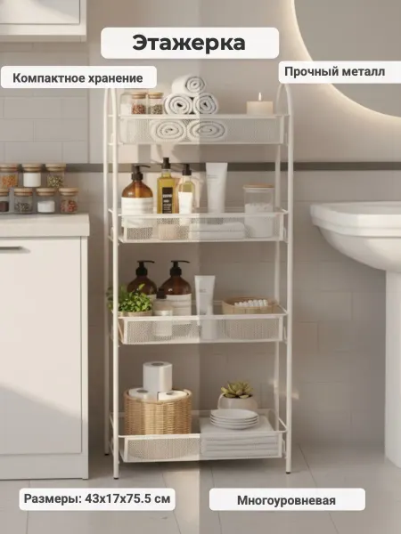 Mallony Этажерка Белая металлическая 43х17х75,5см