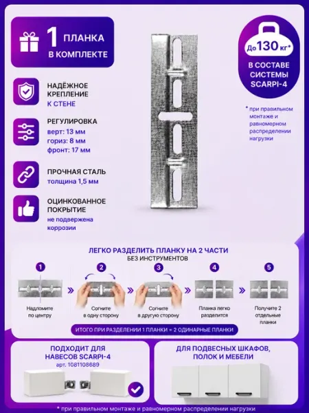 LAVROFF Планка для навески полок и верхних шкафов
