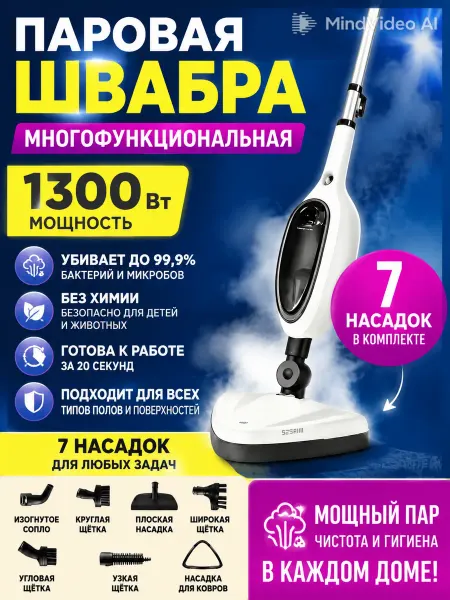 Моющий пылесос вертикальный беспроводной мощный с паром