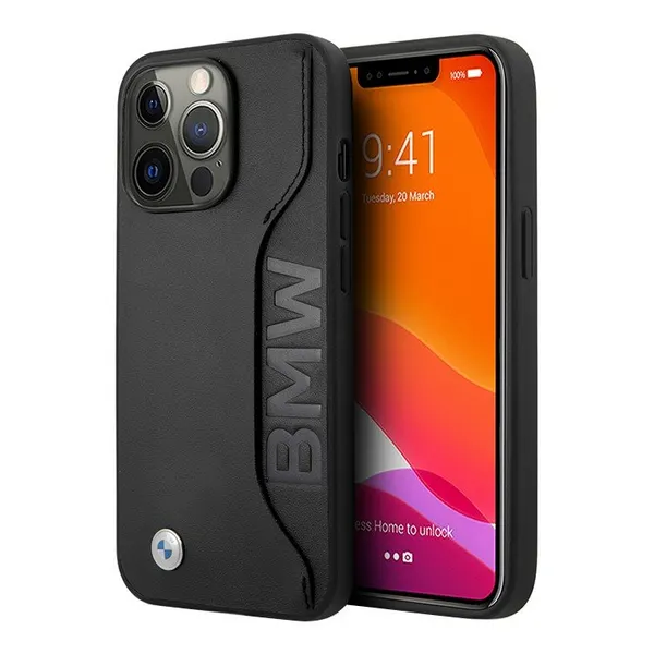 BMW кожаный чехол с карманом для карты на iPhone 13 Pro Max, Signature Genuine leather with cardslot, черный