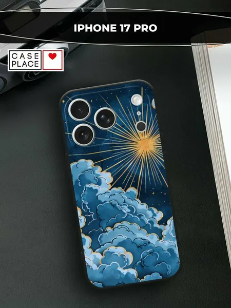 Черный матовый чехол на Apple iPhone 17 Pro / Айфон 17 Про с принтом Звезда и облака
