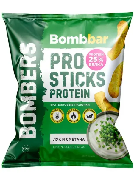 BombBar Снеки Pro Sticks Protein 4 x 60 г, Лук и сметана