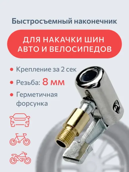 Plexmi Быстросъёмный наконечник для накачки шин авто 8 мм хром