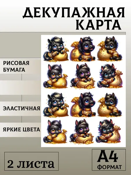 Мыломания Декупажная карта. № 1368 Лошадки 6 см 2 листа