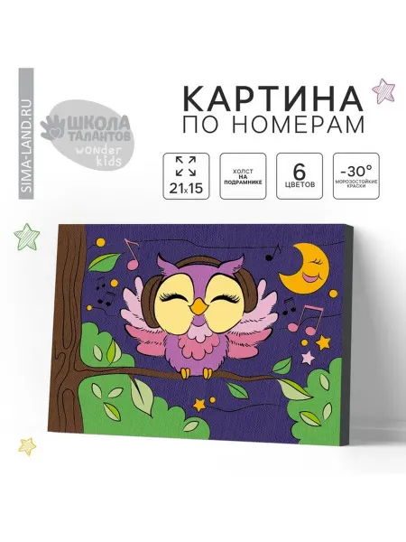 Школа талантов Картина по номерам для детей на подрамнике Сова в наушниках