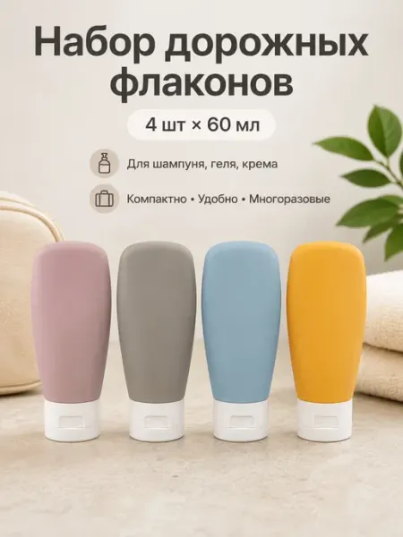Набор дорожных флаконов для косметики 60 мл 4 шт