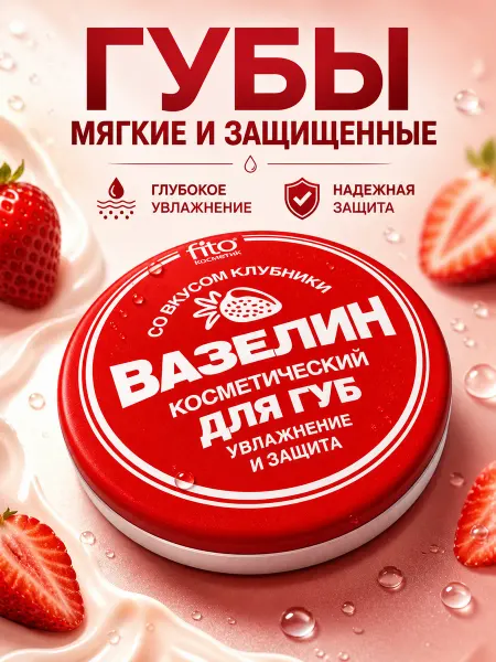ФИТОКОСМЕТИК Вазелин для губ со вкусом клубники 10 г увлажняющий