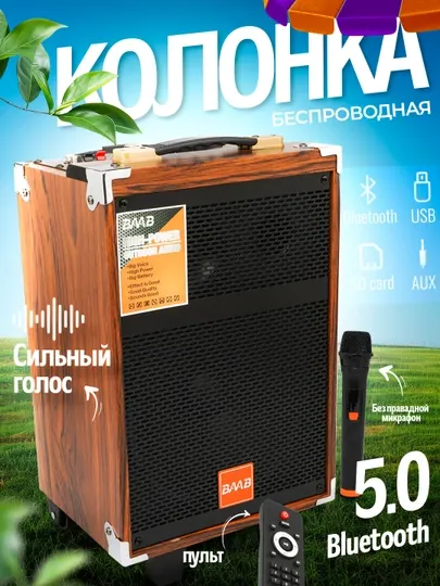 Портативная беспроводная колонка "BAAB", с микрофоном и пультом управления