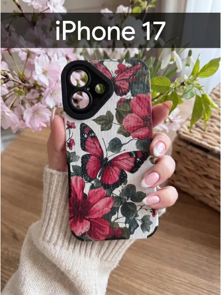 Good Luck Clover Чехол на iphone 17 Цветы с Бабочкой
