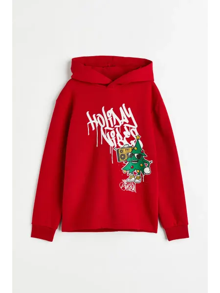 H&M Худи детское с капюшоном с принтом Новый год для подростка