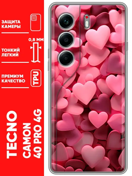 Trendmall Чехол на Tecno Camon 40 розовые сердечки (женский)