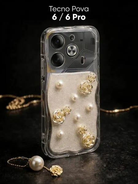 РИНОФОН Чехол с розами и жемчугом на Tecno Pova 6, Tecno Pova 6 Pro
