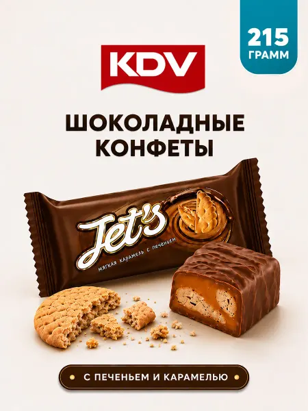KDV Конфеты шоколадные Джетс с печеньем и карамелью 215 г