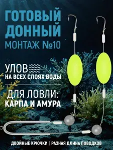 Готовый донный монтаж 2 крючка для ловли карпа и амура №8