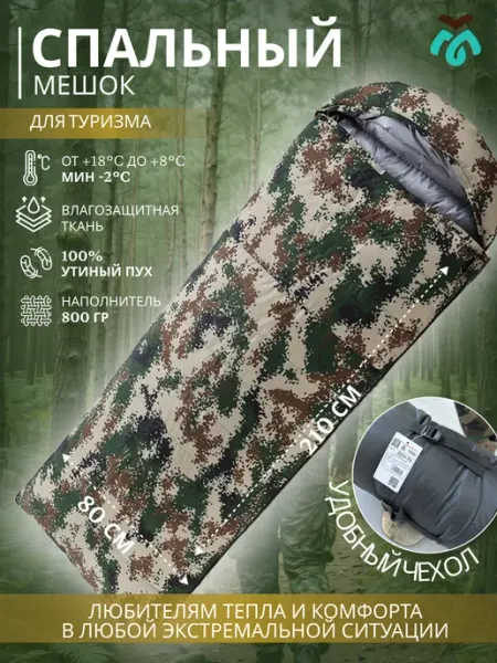 Тм Спальный мешок 800 г туристический с подголовником
