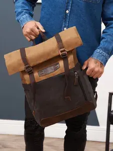 Рюкзак One True Bag для города с отсеком для ноутбука и документов, винтажный из ткани канвас водонепроницаемой и элементами натуральной кожи, серо-бежевый
