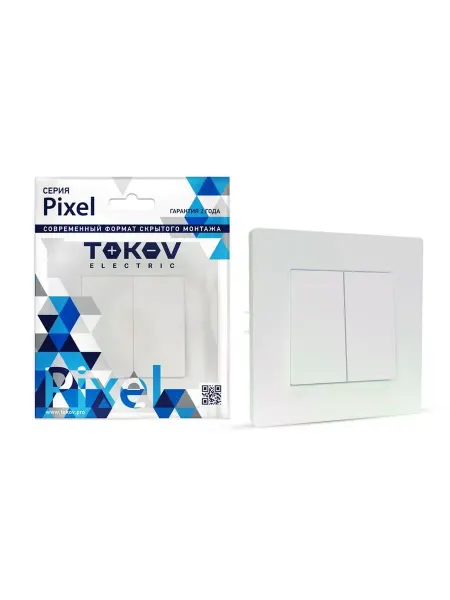 TOKOV ELECTRIC Выключатель 2-кл. СП Pixel в сборе перламутр