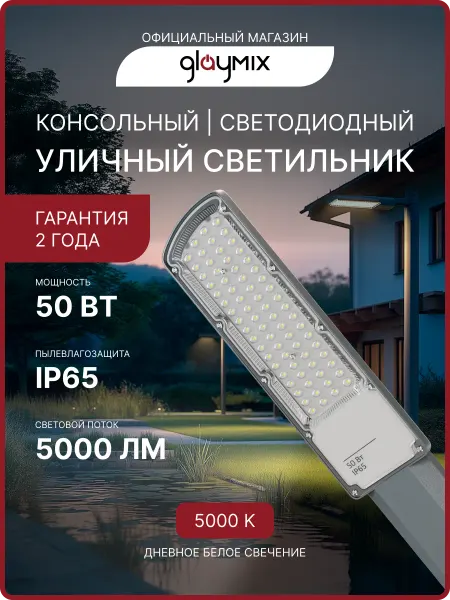 Glaymix Консольный светильник уличный 50 Вт 5000К IP65 КСС "Ш"