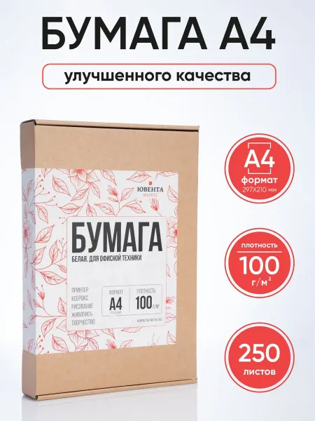 Бумага для принтера А4, 250 листов, 100 г м2, белая