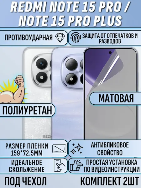 Гидрогелевая пленка Redmi Note 15 Pro / Note 15 Pro Plus под чехол 2 шт
