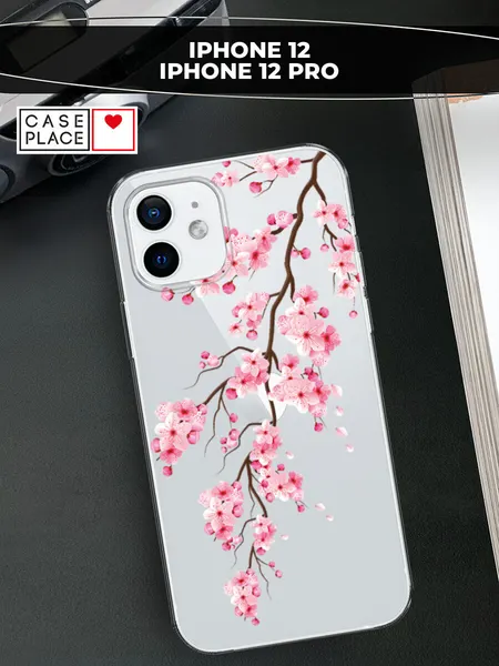 Чехол на Apple iPhone 12 / Айфон 12 с принтом Розовая сакура, прозрачный