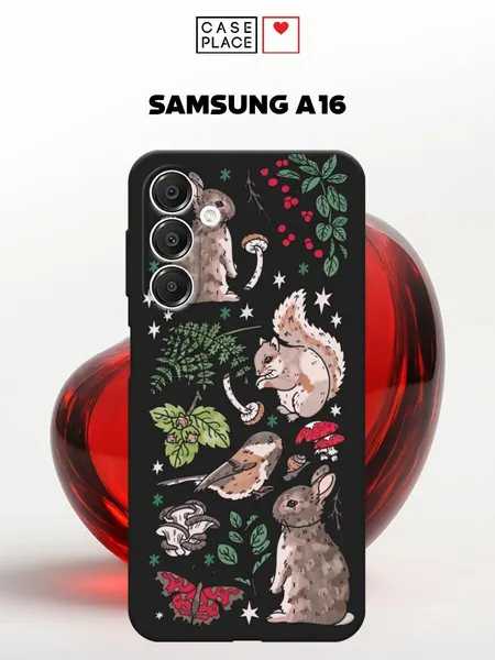 Черный матовый чехол на Samsung Galaxy A16 / Самсунг А16 с принтом Лесные зверушки