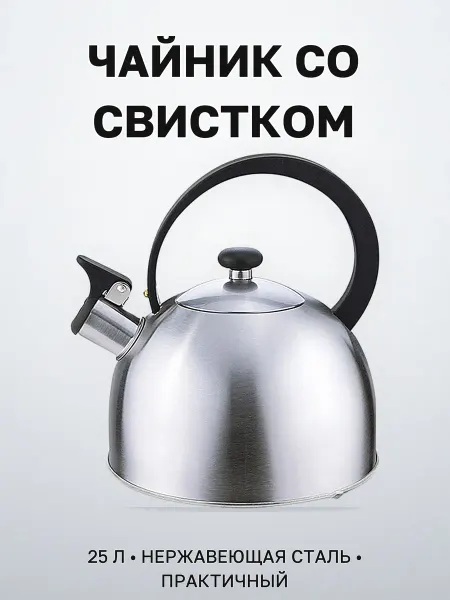 Чайник со свистком 2,5 л нержавеющая сталь матовый