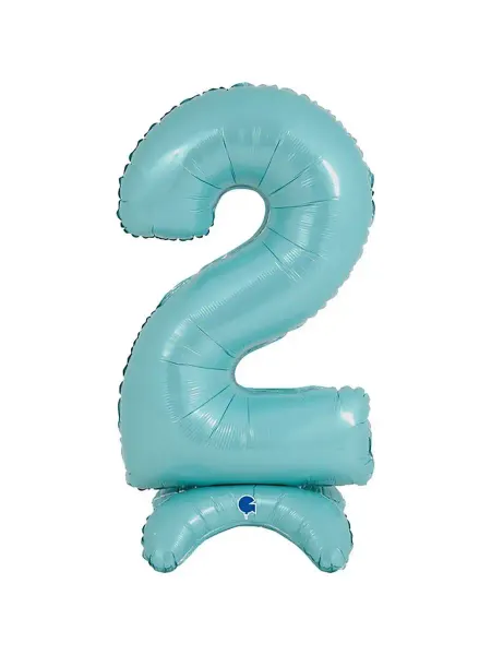 Весёлая затея Воздушный шар ЦИФРА 2 Pastel Blue на подставке 64см
