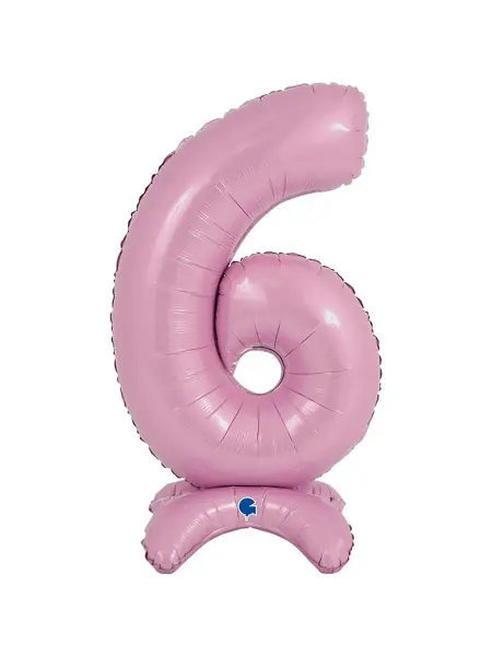 Весёлая затея Воздушный шар ЦИФРА 6 Pastel Pink на подставке 64см