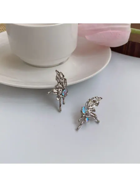 Be self true jewel Серьги корея бабочки и лунный камень, гвоздики асимметричные