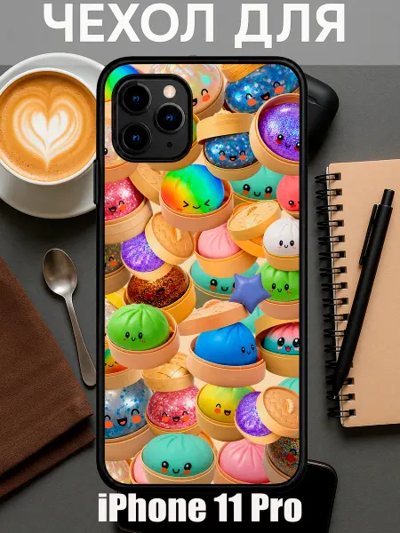 Чехол на iPhone 11 Pro с принтом дамплинг пельмешки коллаж
